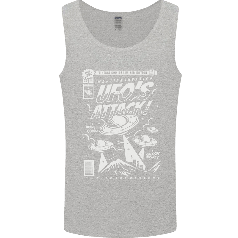 UFO's Attack! Aliens Out of Space Mens Vest Tank Top Sports Grey