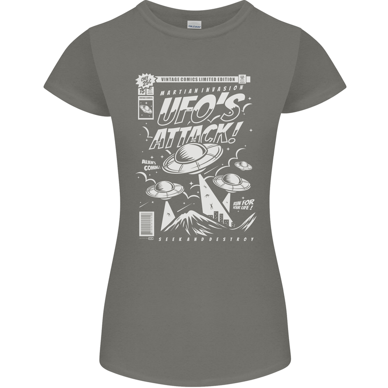 UFO's Attack! Aliens Out of Space Womens Petite Cut T-Shirt Charcoal