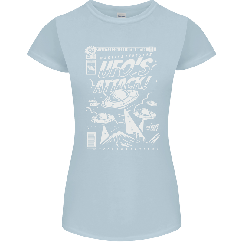 UFO's Attack! Aliens Out of Space Womens Petite Cut T-Shirt Light Blue