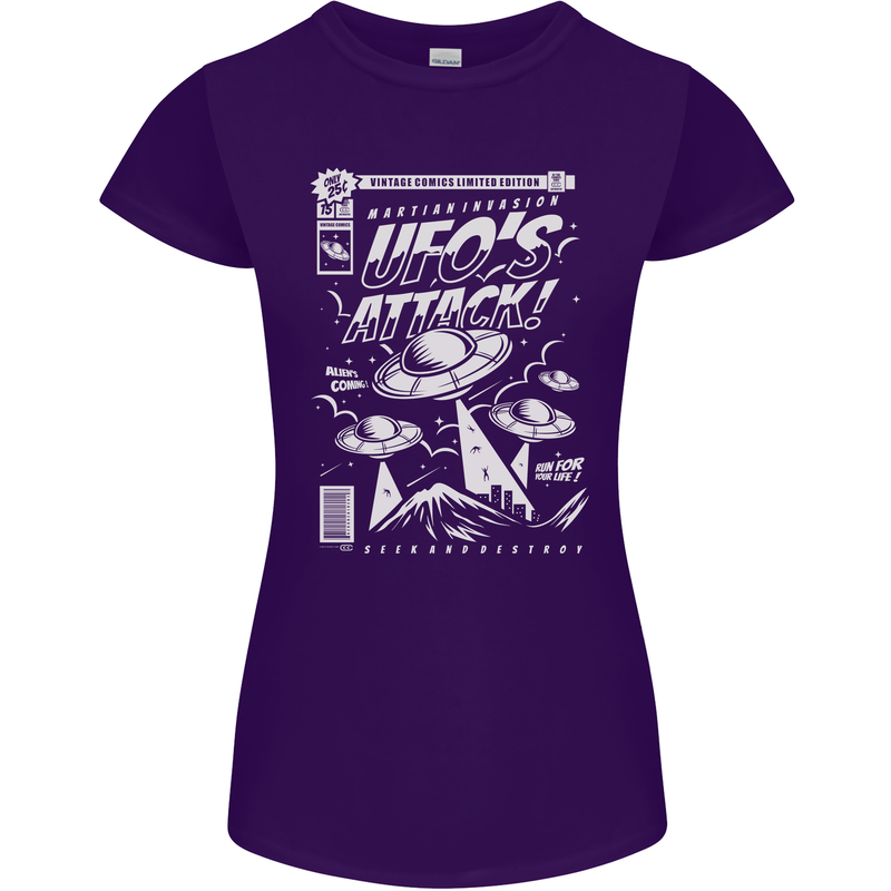 UFO's Attack! Aliens Out of Space Womens Petite Cut T-Shirt Purple