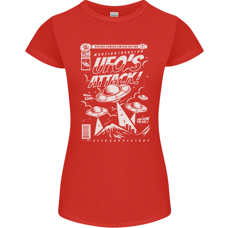 UFO's Attack! Aliens Out of Space Womens Petite Cut T-Shirt Red