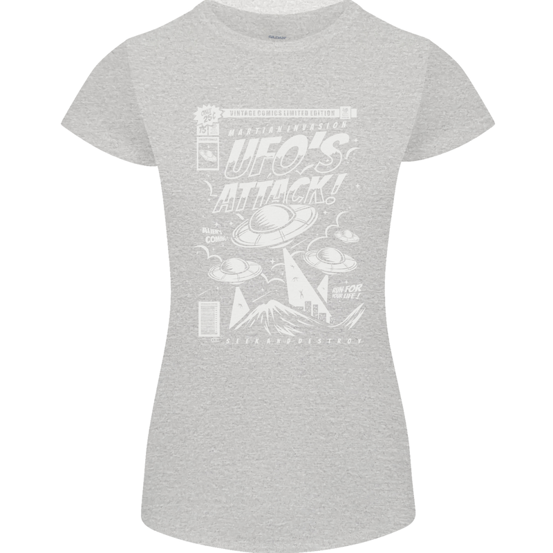 UFO's Attack! Aliens Out of Space Womens Petite Cut T-Shirt Sports Grey