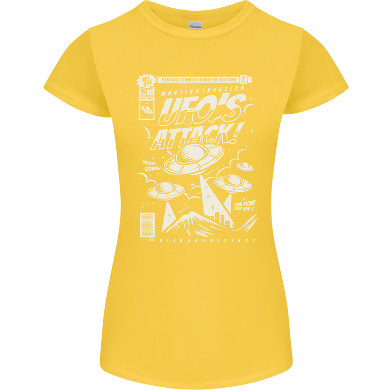 UFO's Attack! Aliens Out of Space Womens Petite Cut T-Shirt Yellow