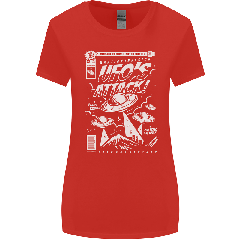 UFO's Attack! Aliens Out of Space Womens Wider Cut T-Shirt Red
