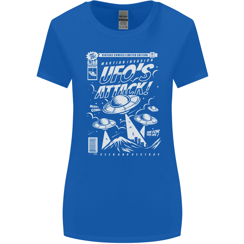 UFO's Attack! Aliens Out of Space Womens Wider Cut T-Shirt Royal Blue