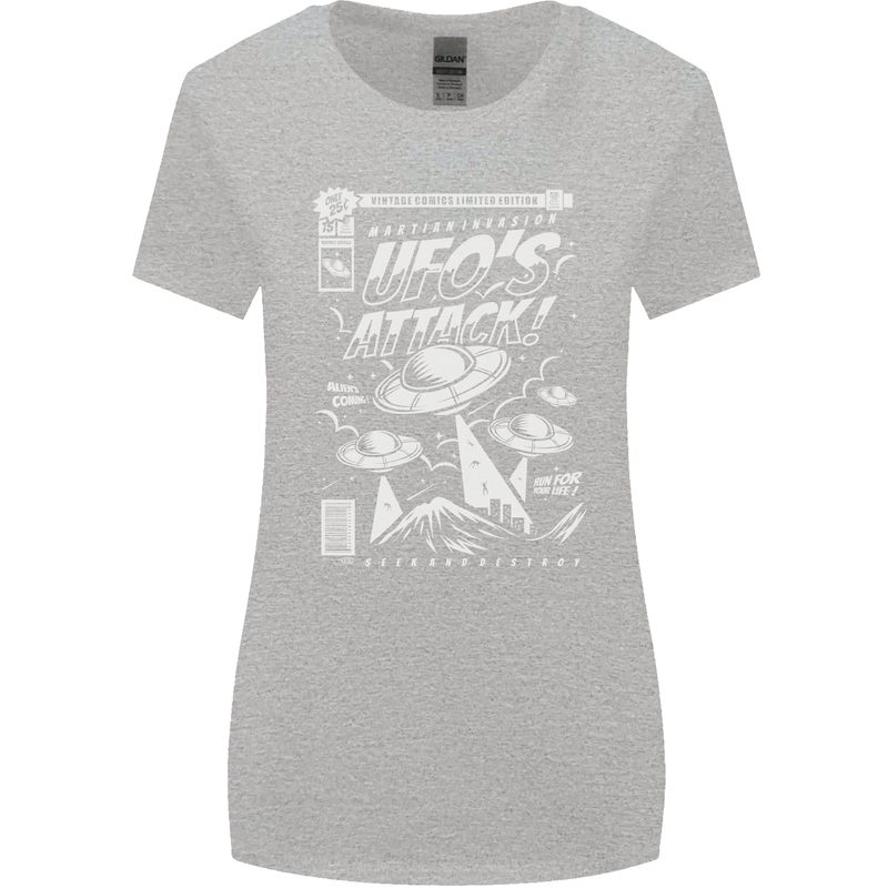 UFO's Attack! Aliens Out of Space Womens Wider Cut T-Shirt Sports Grey