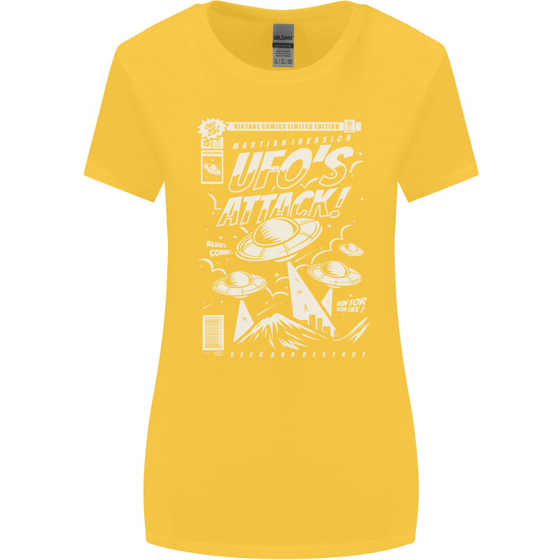 UFO's Attack! Aliens Out of Space Womens Wider Cut T-Shirt Yellow