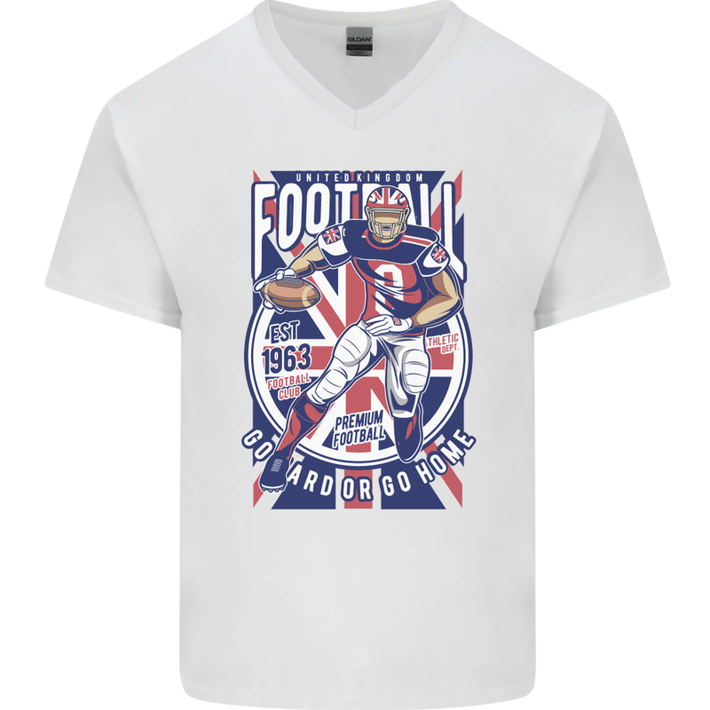 UK American Football Player Mens V-Neck Cotton T-Shirt White