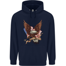 USA Eagle Flag America Patriotic July 4th Mens 80% Cotton Hoodie Navy Blue
