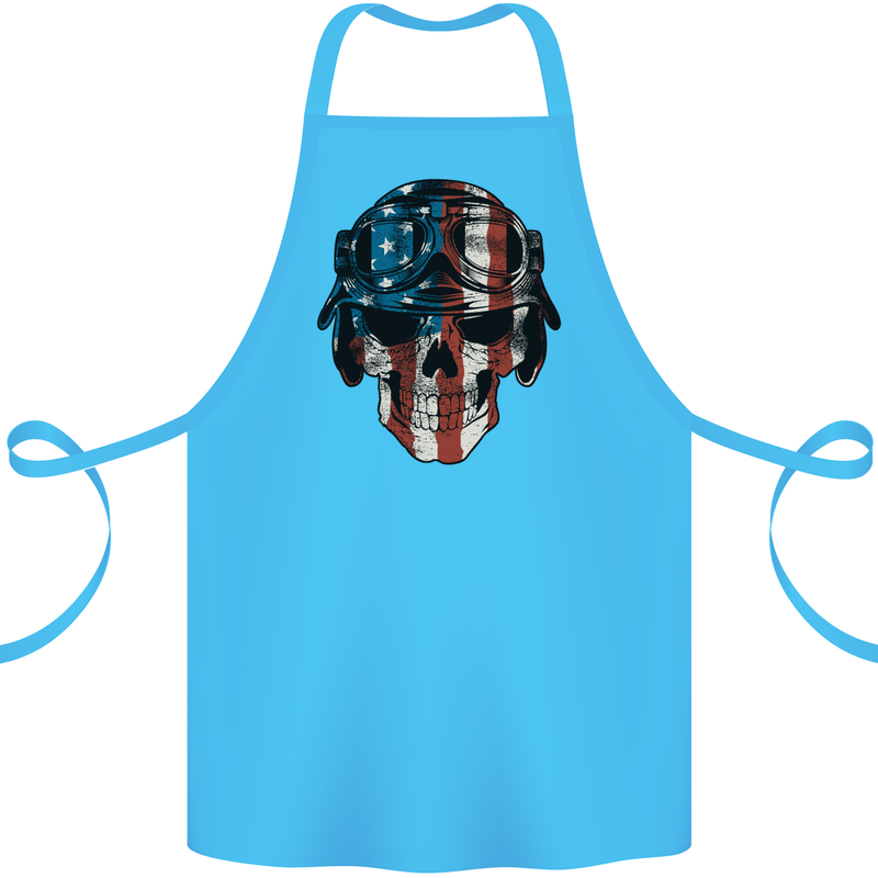 USA Flag Biker Skull Motorcycle Motorbike Cotton Apron 100% Organic Turquoise
