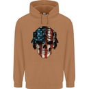 USA Flag Biker Skull Motorcycle Motorbike Mens 80% Cotton Hoodie Caramel Latte