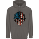 USA Flag Biker Skull Motorcycle Motorbike Mens 80% Cotton Hoodie Charcoal