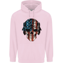 USA Flag Biker Skull Motorcycle Motorbike Mens 80% Cotton Hoodie Light Pink