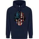 USA Flag Biker Skull Motorcycle Motorbike Mens 80% Cotton Hoodie Navy Blue