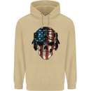 USA Flag Biker Skull Motorcycle Motorbike Mens 80% Cotton Hoodie Sand