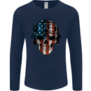 USA Flag Biker Skull Motorcycle Motorbike Mens Long Sleeve T-Shirt Navy Blue