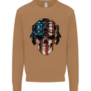 USA Flag Biker Skull Motorcycle Motorbike Mens Sweatshirt Jumper Caramel Latte