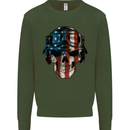 USA Flag Biker Skull Motorcycle Motorbike Mens Sweatshirt Jumper Forest Green