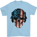 USA Flag Biker Skull Motorcycle Motorbike Mens T-Shirt Cotton Gildan Light Blue