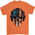 USA Flag Biker Skull Motorcycle Motorbike Mens T-Shirt Cotton Gildan Orange