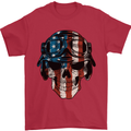 USA Flag Biker Skull Motorcycle Motorbike Mens T-Shirt Cotton Gildan Red