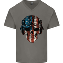 USA Flag Biker Skull Motorcycle Motorbike Mens V-Neck Cotton T-Shirt Charcoal