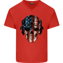USA Flag Biker Skull Motorcycle Motorbike Mens V-Neck Cotton T-Shirt Red