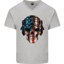 USA Flag Biker Skull Motorcycle Motorbike Mens V-Neck Cotton T-Shirt Sports Grey