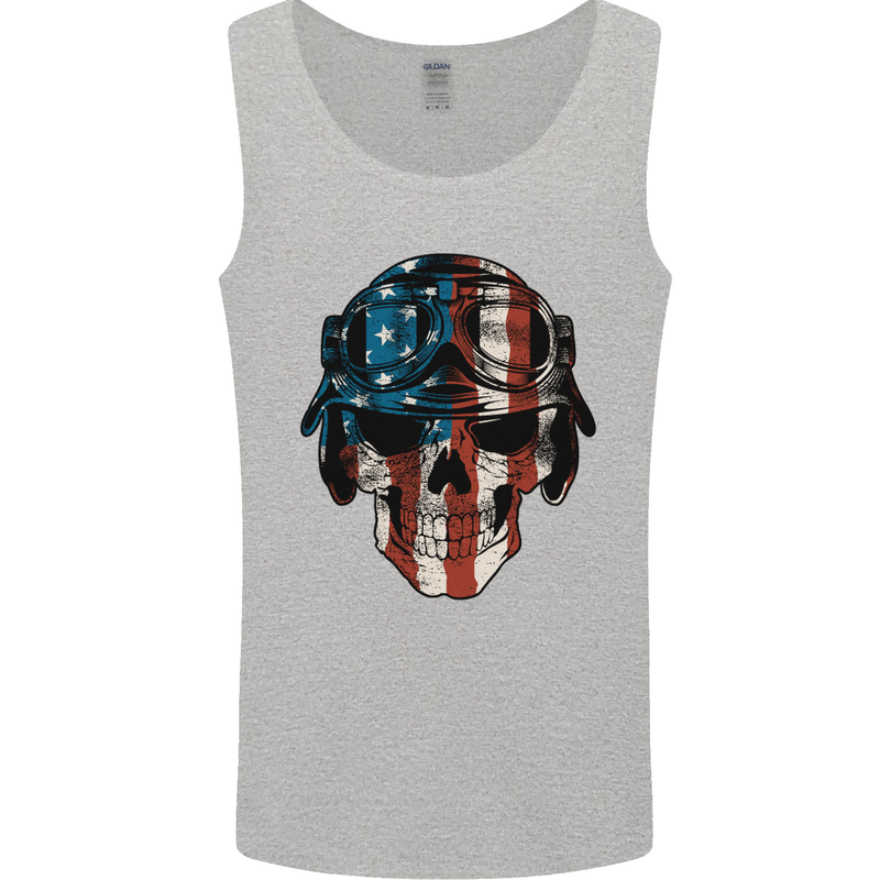 USA Flag Biker Skull Motorcycle Motorbike Mens Vest Tank Top Sports Grey