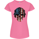 USA Flag Biker Skull Motorcycle Motorbike Womens Petite Cut T-Shirt Azalea