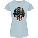 USA Flag Biker Skull Motorcycle Motorbike Womens Petite Cut T-Shirt Light Blue