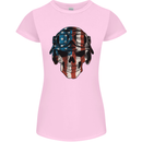 USA Flag Biker Skull Motorcycle Motorbike Womens Petite Cut T-Shirt Light Pink
