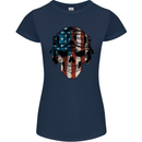 USA Flag Biker Skull Motorcycle Motorbike Womens Petite Cut T-Shirt Navy Blue