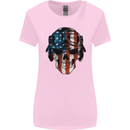USA Flag Biker Skull Motorcycle Motorbike Womens Wider Cut T-Shirt Light Pink