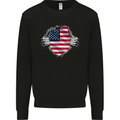 USA Flag Ripped Torn Gym America July 4th Kids Sweatshirt Jumper Black