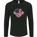 USA Flag Ripped Torn Gym America July 4th Mens Long Sleeve T-Shirt Black