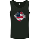 USA Flag Ripped Torn Gym America July 4th Mens Vest Tank Top Black