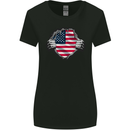 USA Flag Ripped Torn Gym America July 4th Womens Wider Cut T-Shirt Black