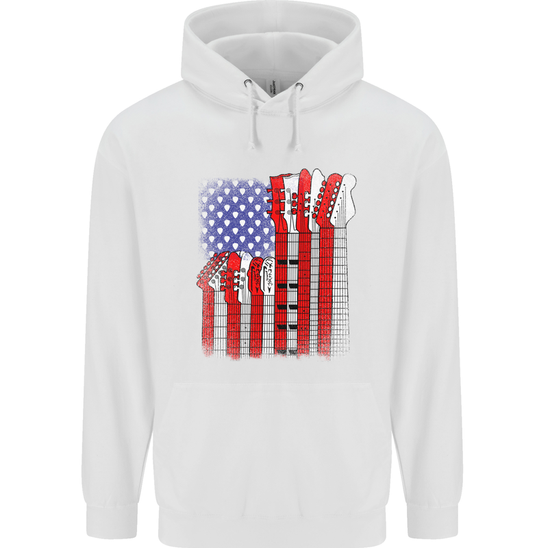 USA Guitar Flag Guitarist Electric Acoustic Childrens Kids Hoodie White