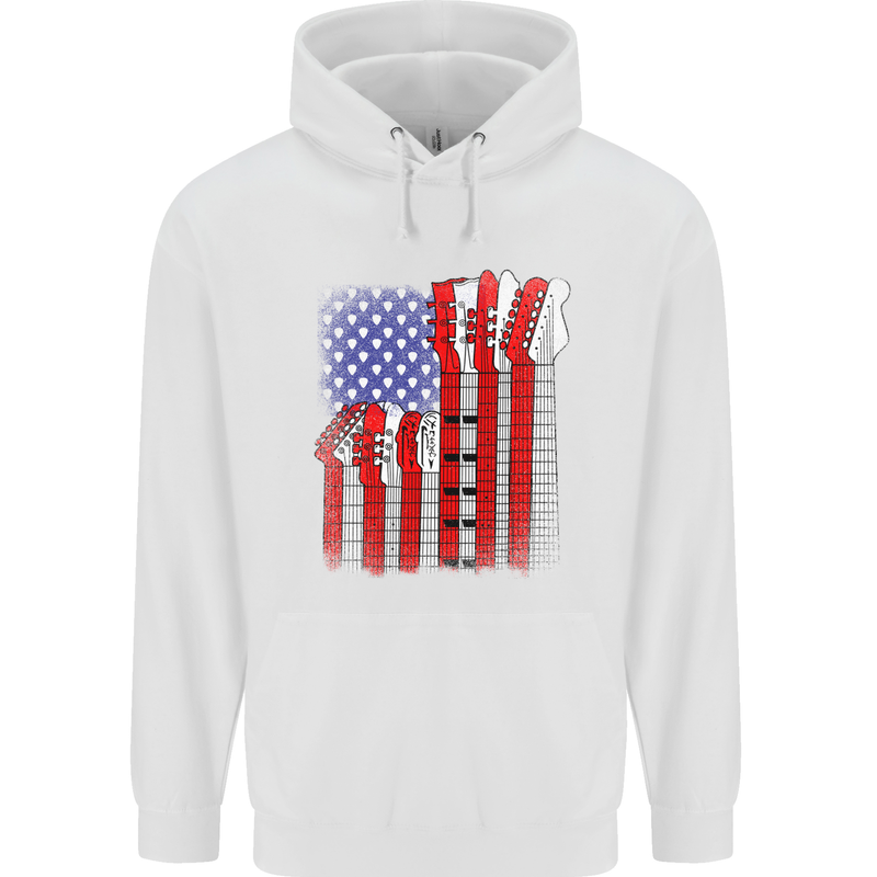 USA Guitar Flag Guitarist Electric Acoustic Mens Hoodie White