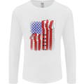 USA Guitar Flag Guitarist Electric Acoustic Mens Long Sleeve T-Shirt White
