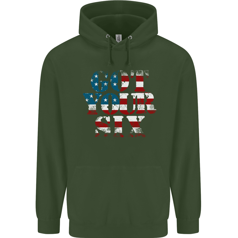 USA I've Got Your Six American Flag Army Childrens Kids Hoodie Forest Green