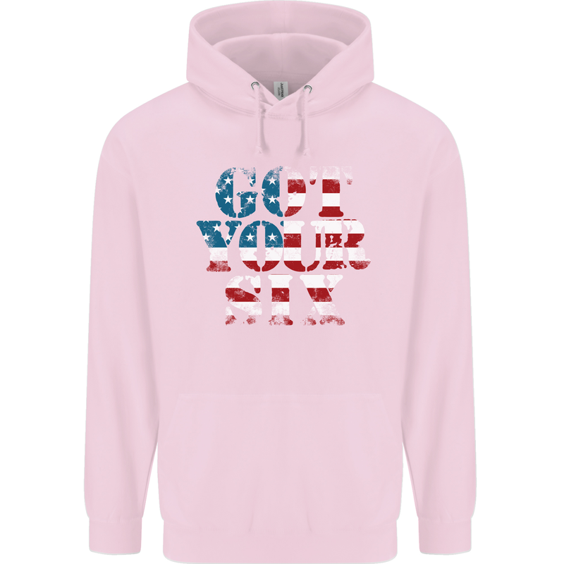 USA I've Got Your Six American Flag Army Childrens Kids Hoodie Light Pink