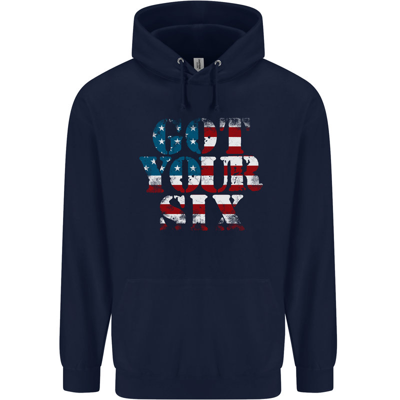 USA I've Got Your Six American Flag Army Childrens Kids Hoodie Navy Blue
