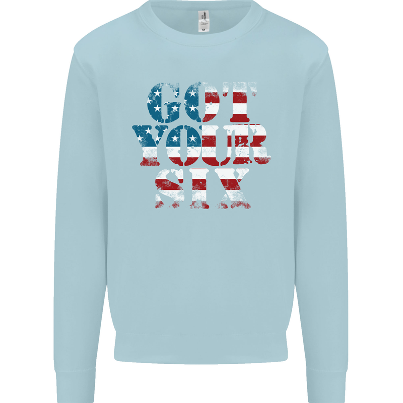 USA I've Got Your Six American Flag Army Kids Sweatshirt Jumper Light Blue
