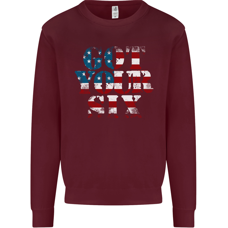 USA I've Got Your Six American Flag Army Kids Sweatshirt Jumper Maroon