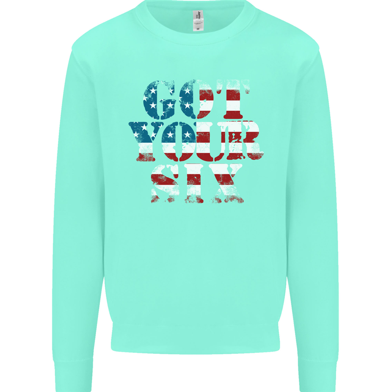 USA I've Got Your Six American Flag Army Kids Sweatshirt Jumper Peppermint