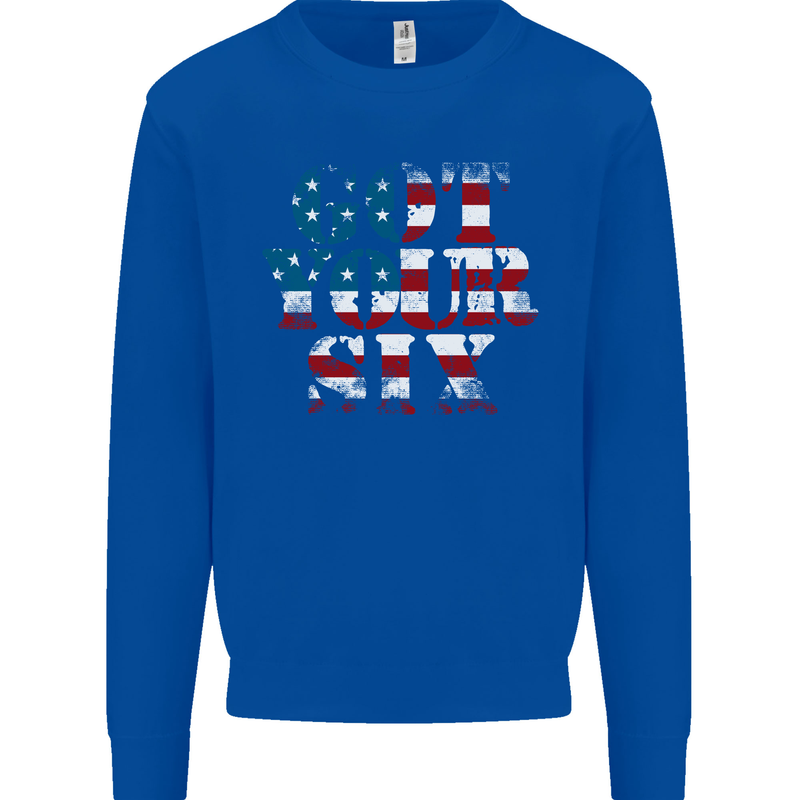 USA I've Got Your Six American Flag Army Kids Sweatshirt Jumper Royal Blue