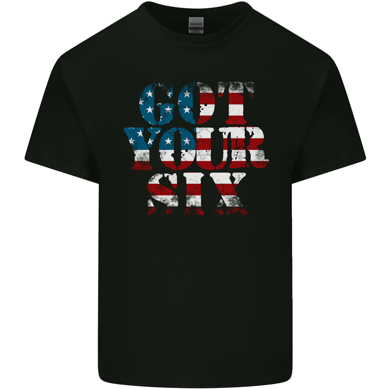 USA I've Got Your Six American Flag Army Mens Cotton T-Shirt Tee Top Black