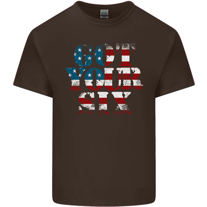 USA I've Got Your Six American Flag Army Mens Cotton T-Shirt Tee Top Dark Chocolate